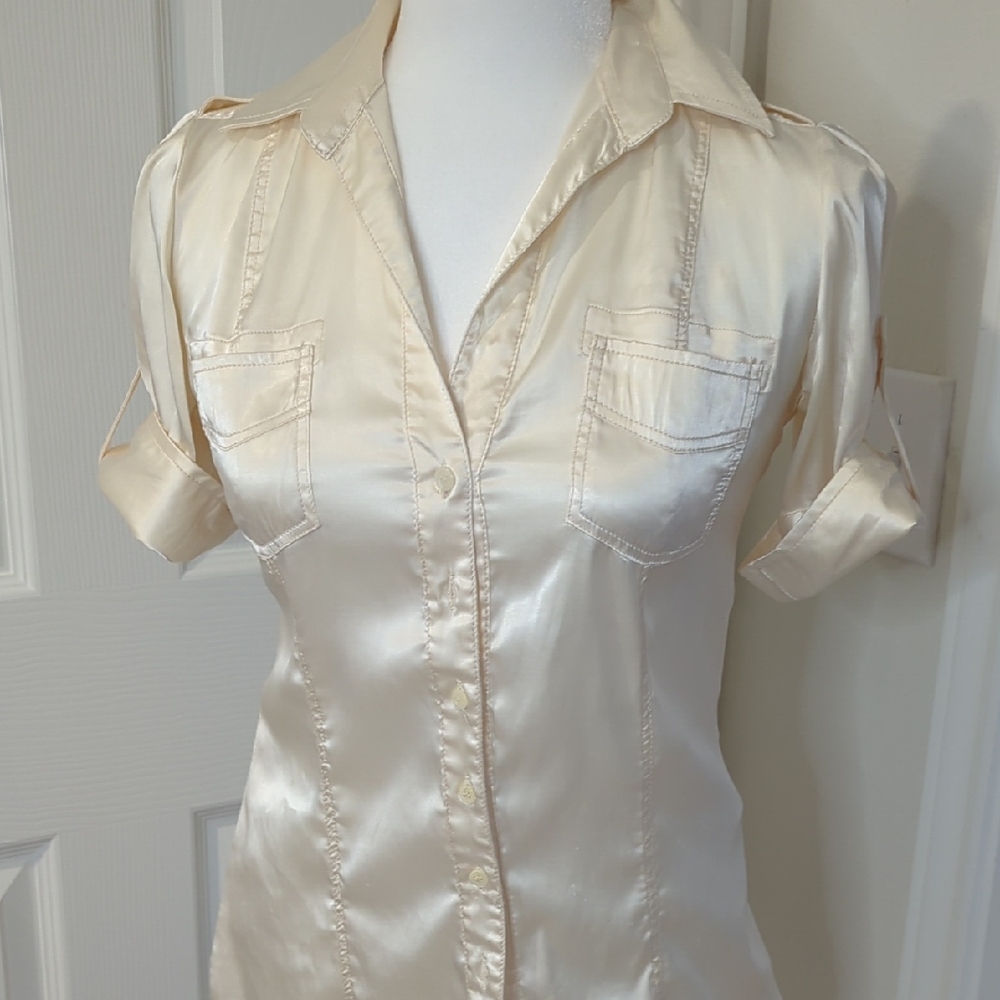 Zara Ivory Satin Button-Down Blouse